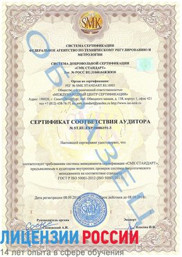 Образец сертификата соответствия аудитора №ST.RU.EXP.00006191-3 Веселый Сертификат ISO 50001